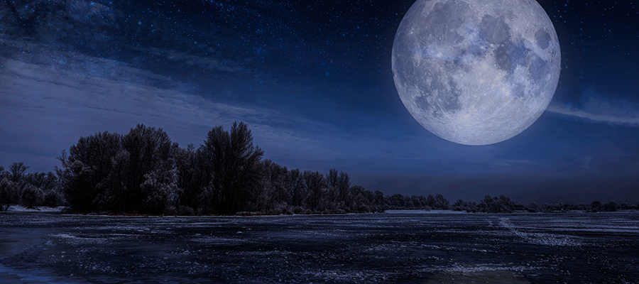 Frozen lake at night