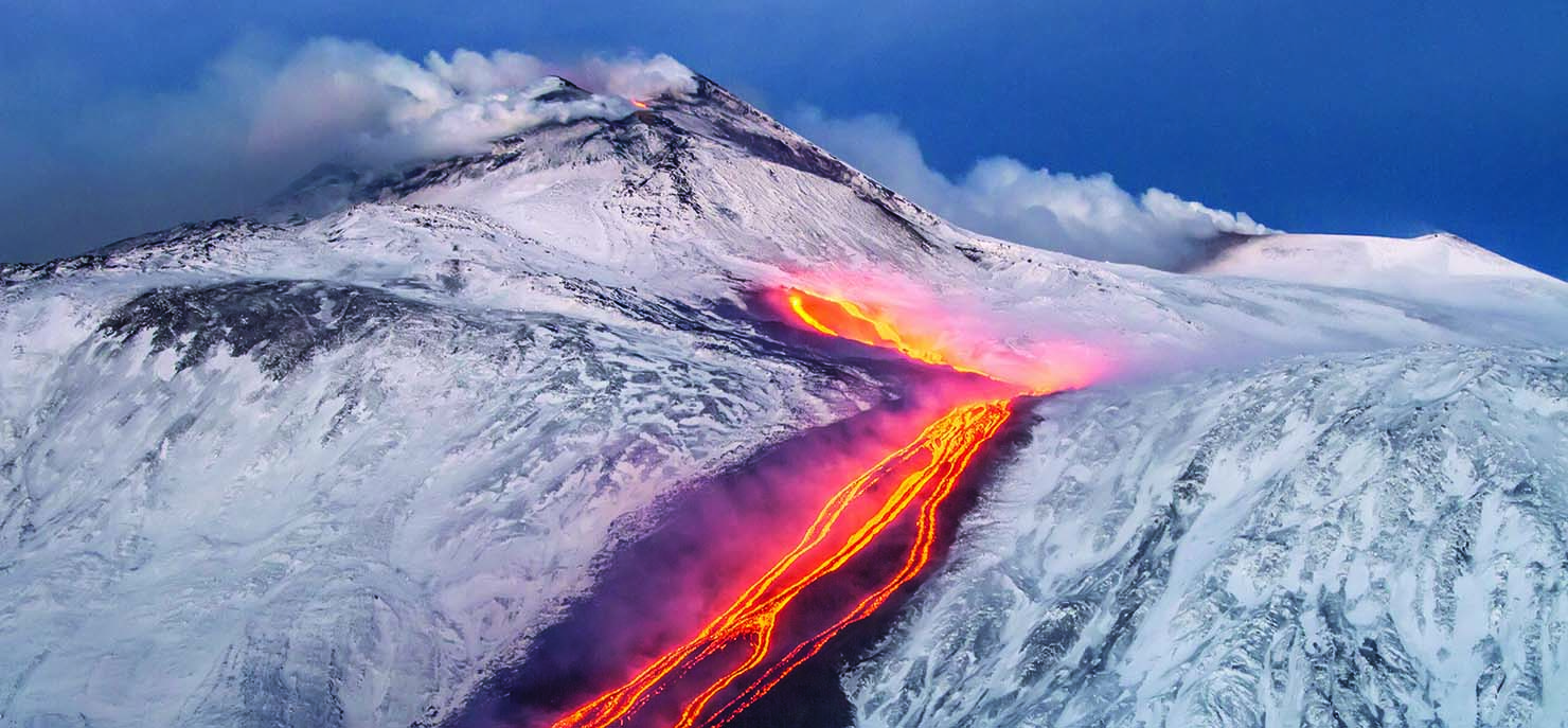 Icy mountain lava flow